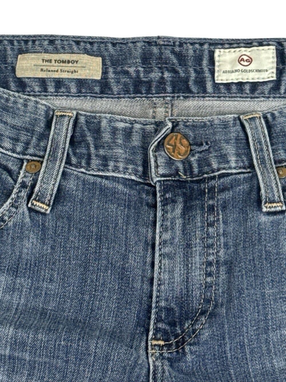 AG Adriano Goldschmied Distress Jeans 27 Blue Denim Tomboy Crop Relaxed Straight - Picture 3 of 9